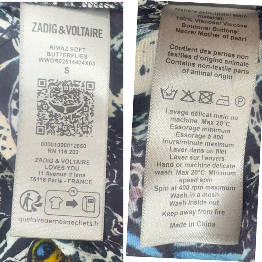 Zadig & Voltaire Rimaz Soft Butterflies Short Sleeve Asymmetrical Midi Dress NEW - Picture 12 of 14